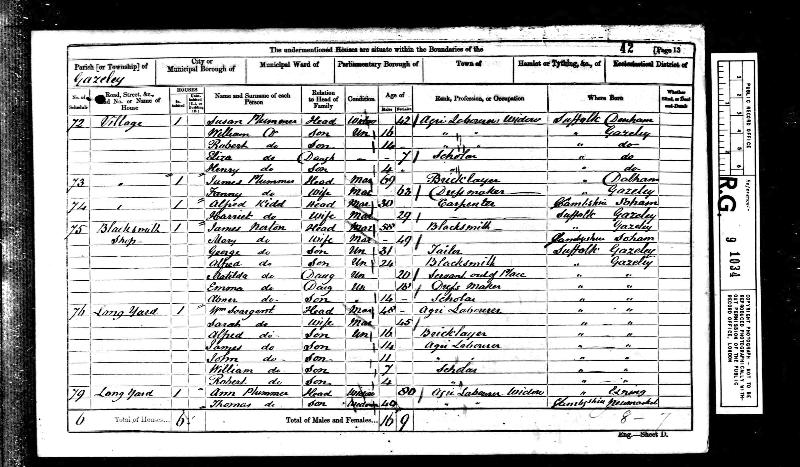 Plummer (Susan) 1861 Census